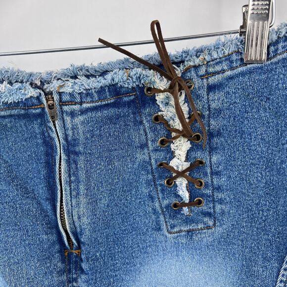 vintage Y2K denim lace up skirt cut off waist 14 - Picture 3 of 7